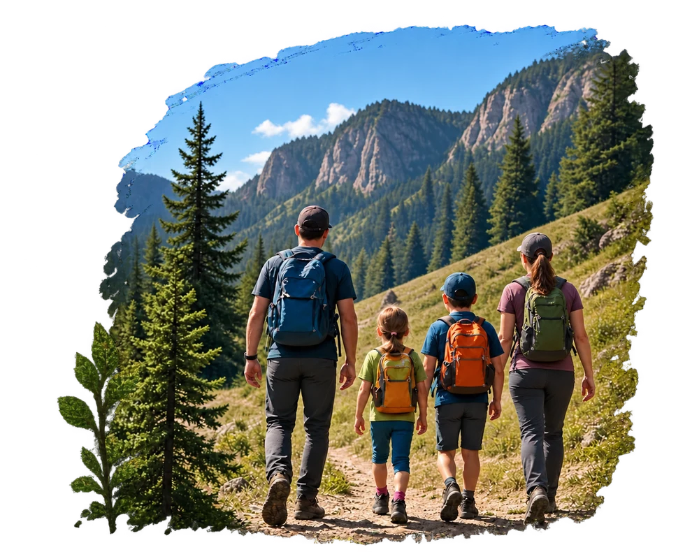 Familie pe un traseu montan